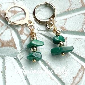 Gold and Green malachite Gemstone Earrings